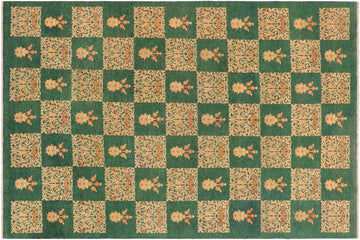 handmade Transitional Kafkaz Chobi Ziegler Green Tan Hand Knotted RECTANGLE 100% WOOL area rug 9 x 13